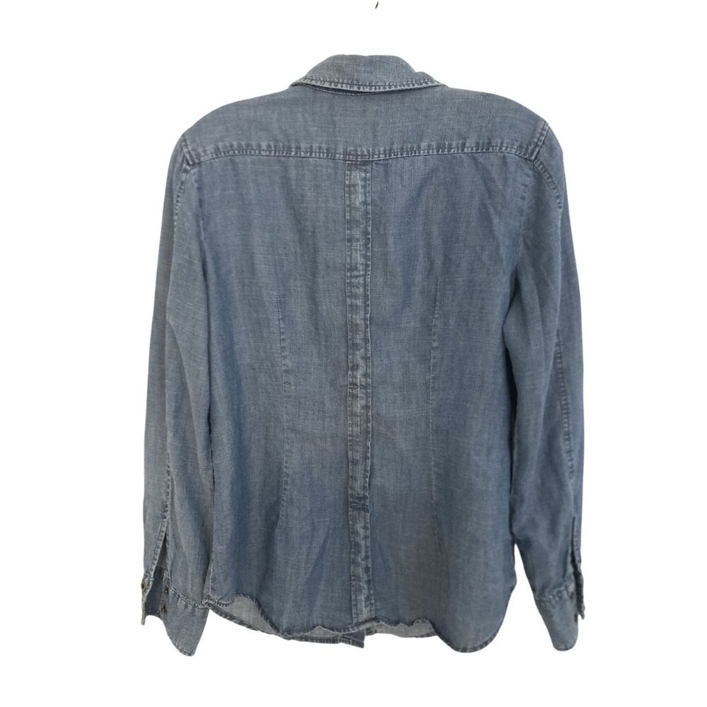 New York & Company Women's Medium Light Blue Snap up Denim Shirt With Epaulettes - Picture 3 of 10